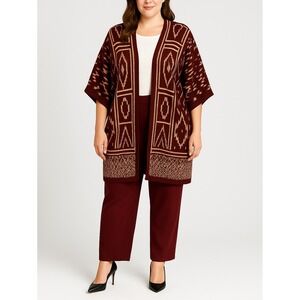 Mossimo Supply Co S/M Burgundy Geometric Tribal Open Front Cardigan Sweater Boho